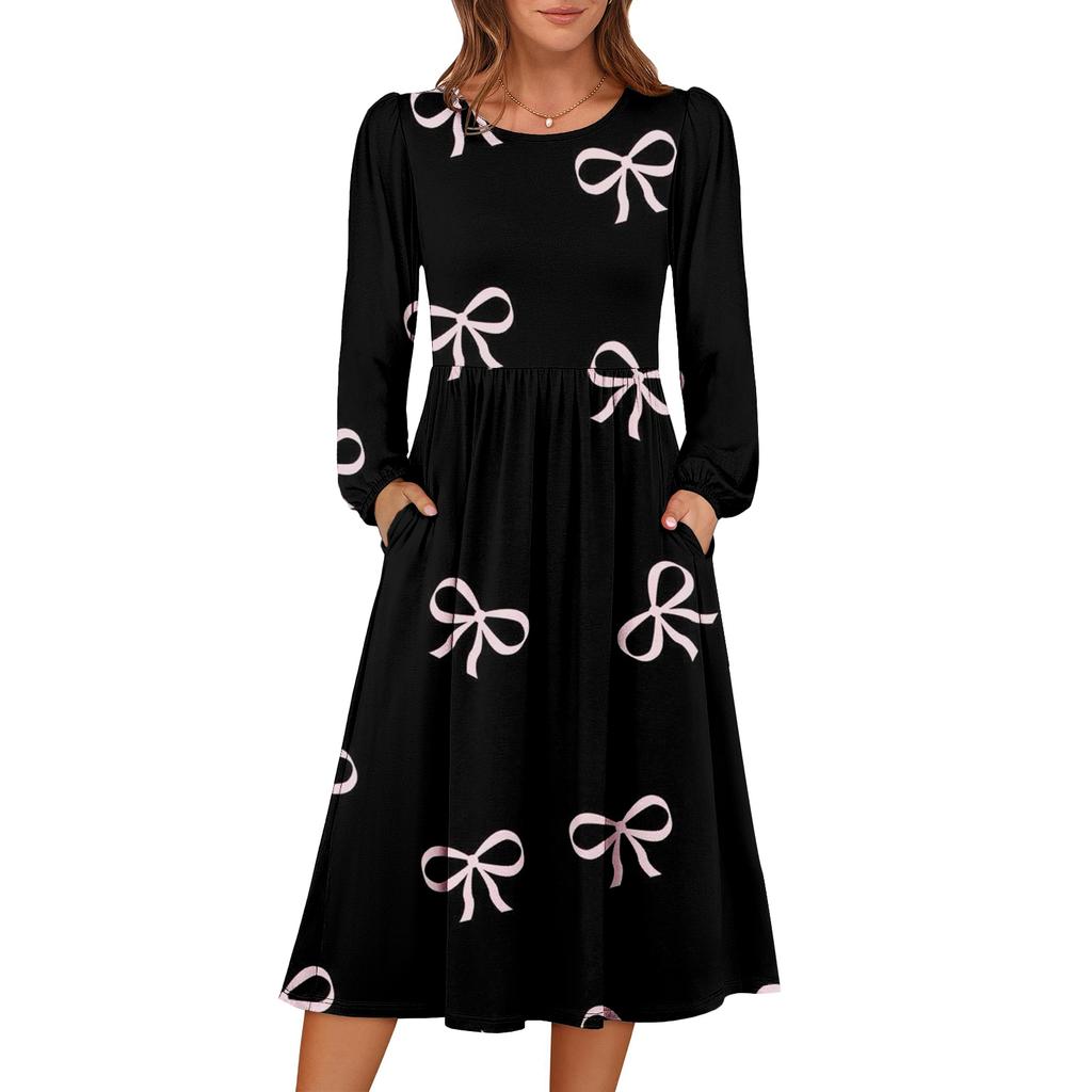Women's fashionable loose retro printed round-neck dress
