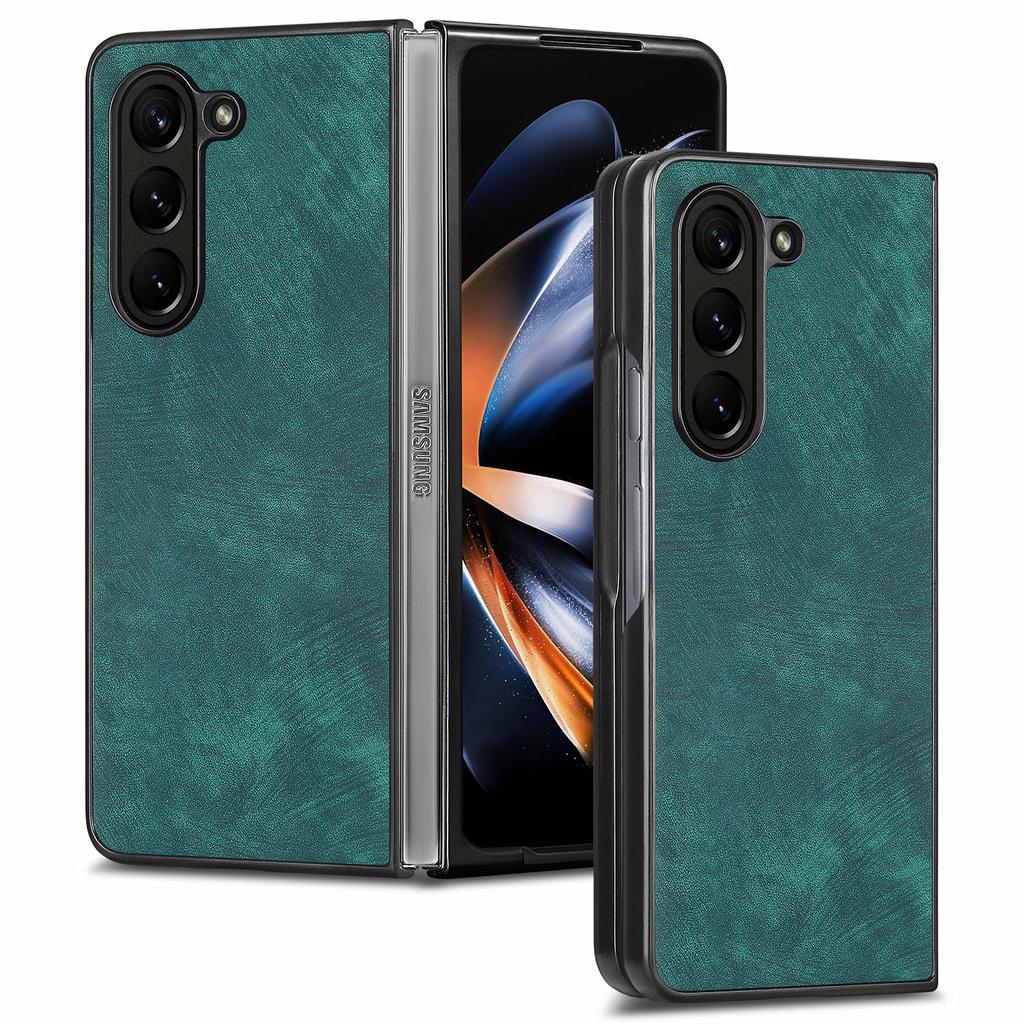 For Samsung Galaxy Z Fold6 5G Case Retro PU Leather Coated PC Folding Phone Cover