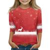 Christmas Day Print Tops For Youth Girls 4-11 Years Round Neck 3/4 Sleeves T-Shirts Trendy Tops Outfit Tees