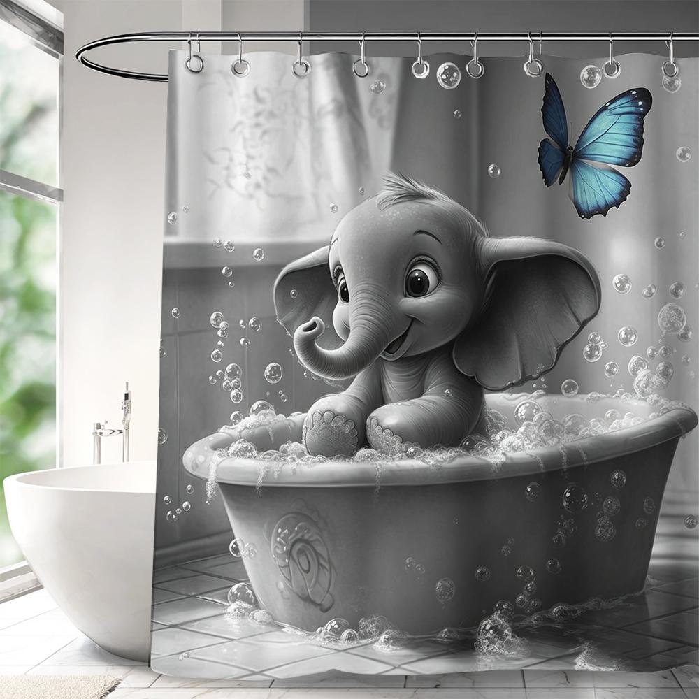 Funny Elephant Shower Curtain,Lovely Bathing Elephant Bathtub Curtain,Animal Pet Bathroom Decor,Fabric Waterproof Bathroom