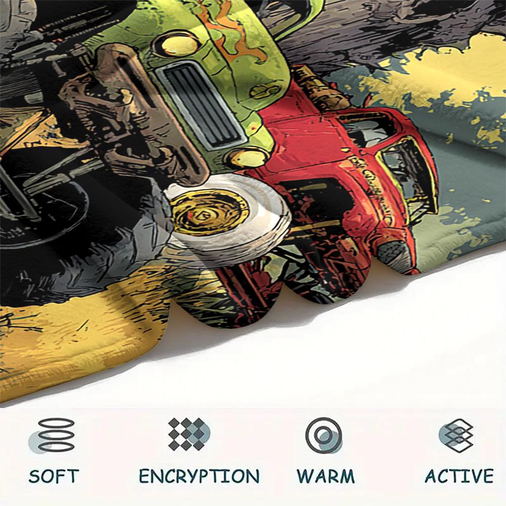 Truck Print Flannel Blanket, High Quality Comfortable for All Seasons, Home Decor, Warmth and Comfort, Perfect for Christmas Gifts