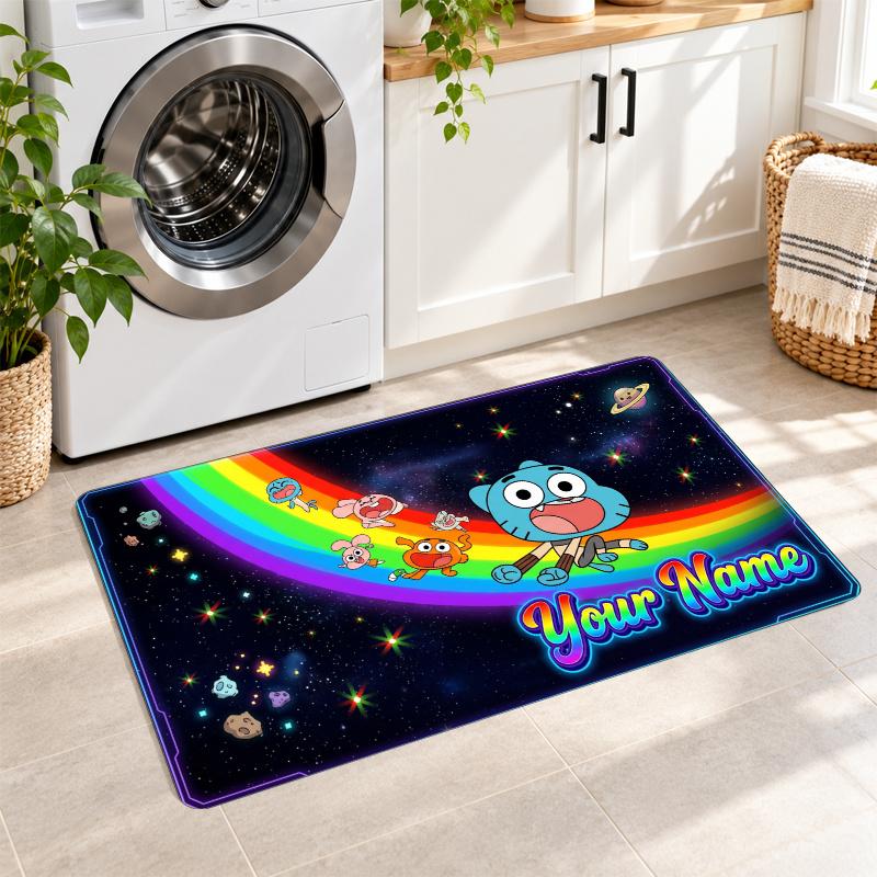 Amazing World of Gumball Custom Text Flannel Floor Rug Soft Kitchen Mat Personalized Non Slip Carpet