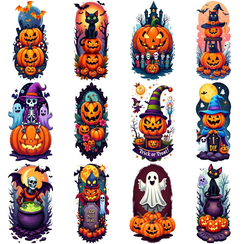 12pcs Temporary Tattoo Witches Temporary Tattoo Stickers Cats Haunted House Halloween Cauldron For Shoulders Children Cheeks