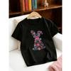 Tailles européennes T-shirt à manches courtes et col rond pour fille, T-shirt à manches courtes sur le thème de Pâques avec motif Fleur, Lapin et Nœud