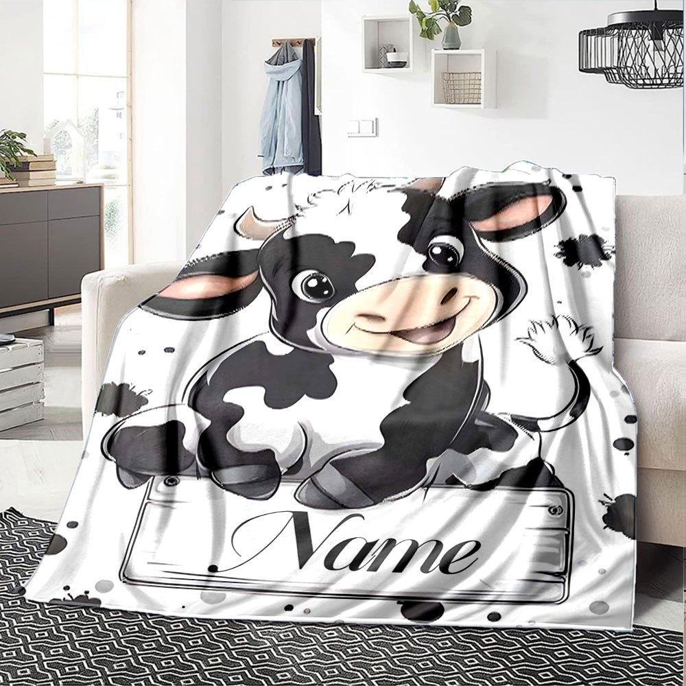 Cute Cartoon Cow Design Home Customize Your Name Blankets Soft And Cozy Lightweight For Year Round Use Perfect For Picnics Sofa Office Bed Living Room