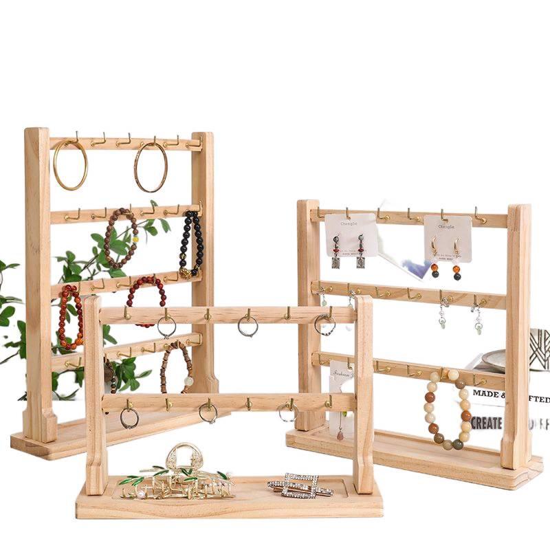 Jewelry Display Stand: Necklace, Bracelet, Keychain Storage with Hooks and Stud Earring Rack