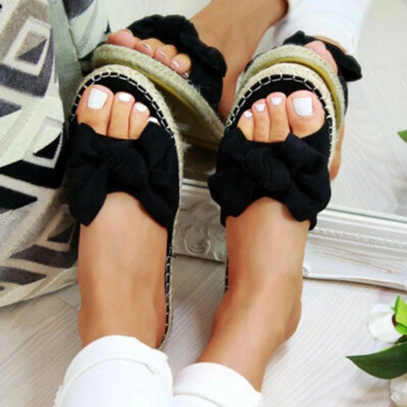 Women Bowknot Slippers 2022 Summer Casual Beach Muffin Slip On Platform Ladies Sandals Dress Party Peep Toe Female Sandals 4F