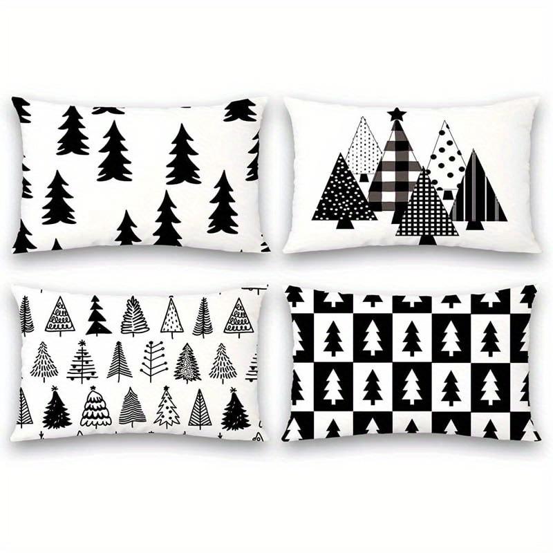 1PCS Christmas Tree Pattern Pillowcases: Black & White Festive Decor Sofa bed cushion cover, New Year home decoration