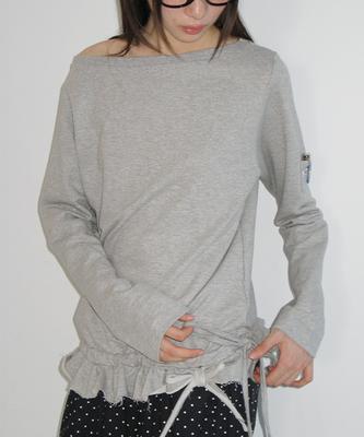 RONRON Off Shoulder Shirring Long Sleeve Gray