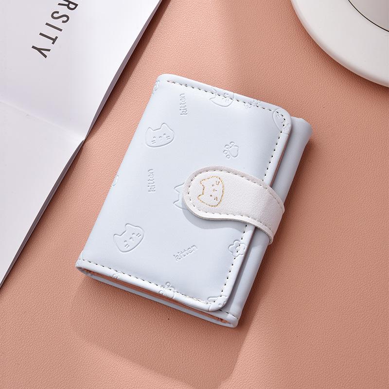 Three-Fold Cartoon Kitten Short Wallet: Multi-Card Slot Coin Purse for Women and Students