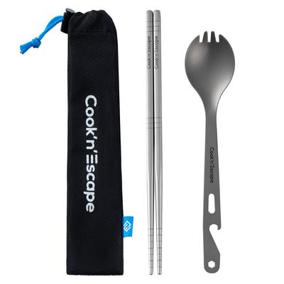 Titanium Cutlery Lightweight and Spoons for Mountain Disaster Business Travel COOK'N'ESCAPE Set, Sturdy, Chopsticks, Forks, Camping, Climbing,