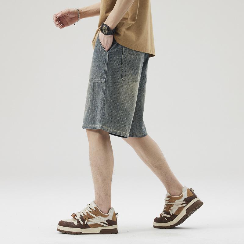 Denim Shorts Men's Summer New Loose Straight Work Top Five-leg Pants