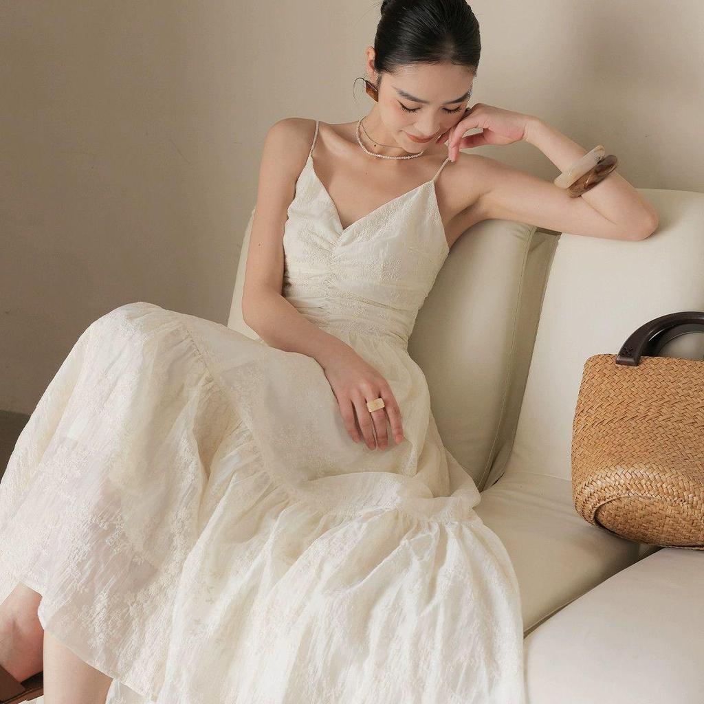 Off-White Spaghetti Strap A-Line Dress - Slim Fit, Summer 2026 Collection