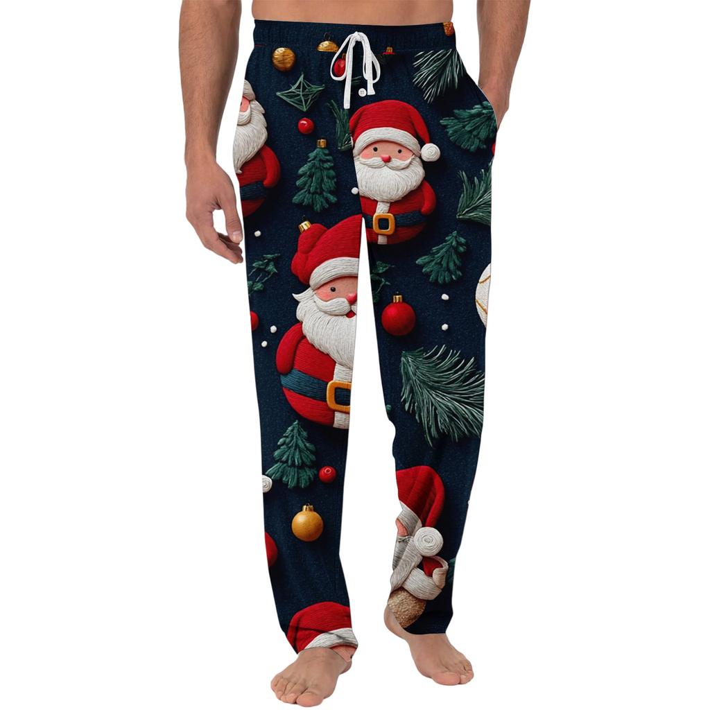 Men's Christmas-Printed Pocket & Sleep Pants | Soft Cotton Blend, Elastic Waist