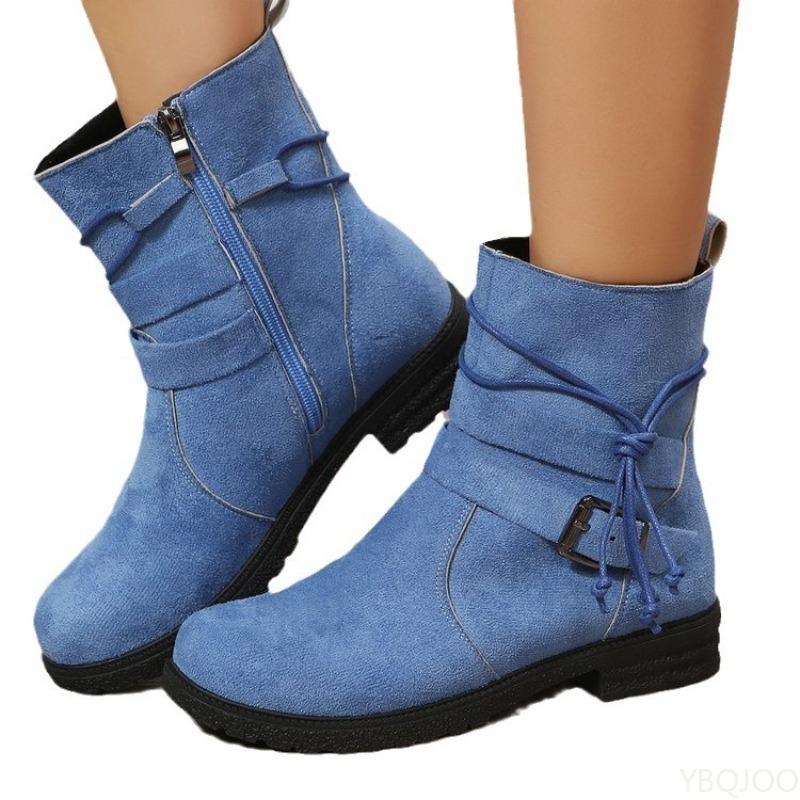 Ladies' square heel round toe fashion boots autumn winter new style side zipper a simple  comfortable middle tube women's boots