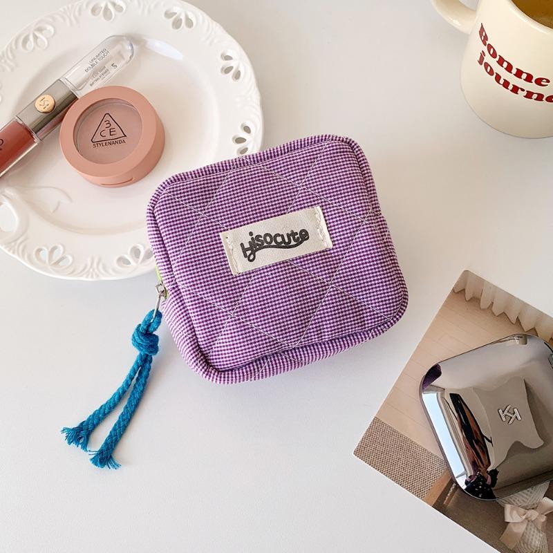 Ins Contrast Color Plaid Handheld Makeup Bag Large Capacity Cosmetic Organizer Square Bag