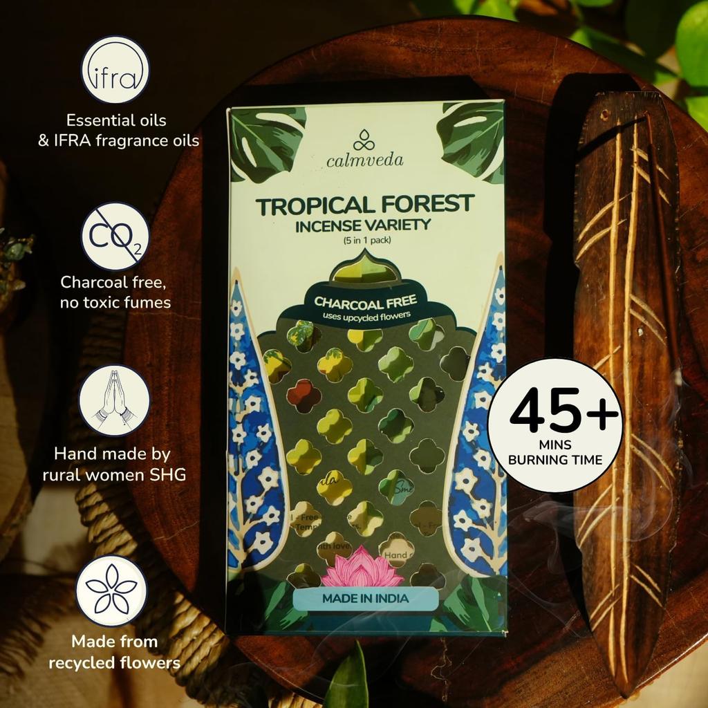 Tropical Forest Incense Variety -Incense Stick - (5 Scents, 60 Sticks) Charcoal Free Inscents-Sticks