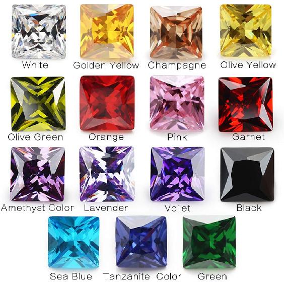 Square Princess Cut Shape Cubic Zirconia Synthetic Gemstone Mix 15 Colors 5A Loose CZ Stone for Jewelry Making