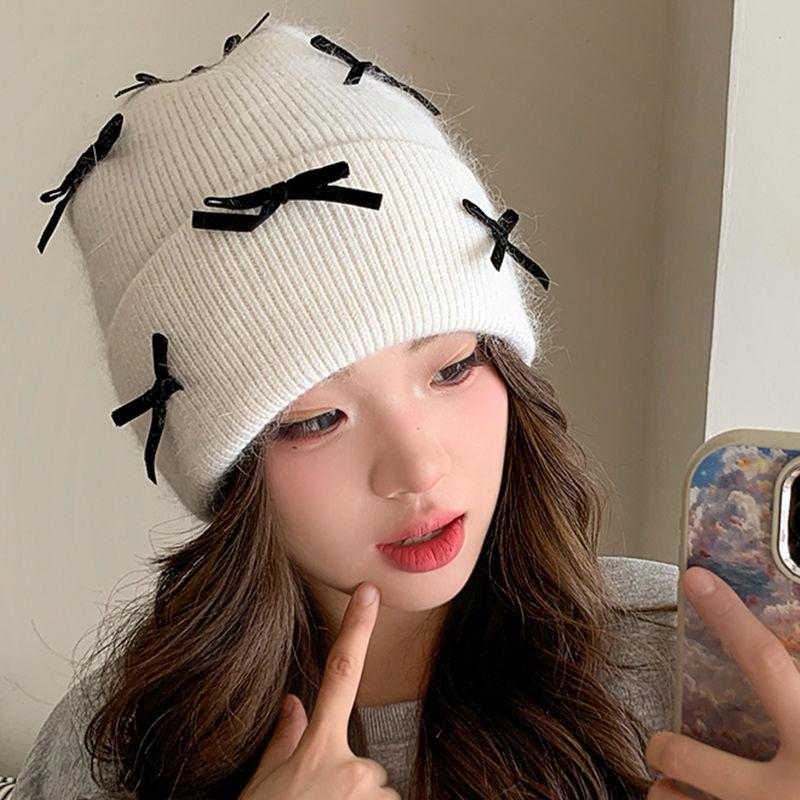 Korean Style Bow Knitted Hat Ear Protection Warm Face Small Wool Hat