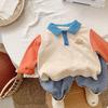 Children's Polo Shirt - Korean Style, Contrasting Colors, Cotton, Long-Sleeve, Lightweight, for Spring and Autumn.