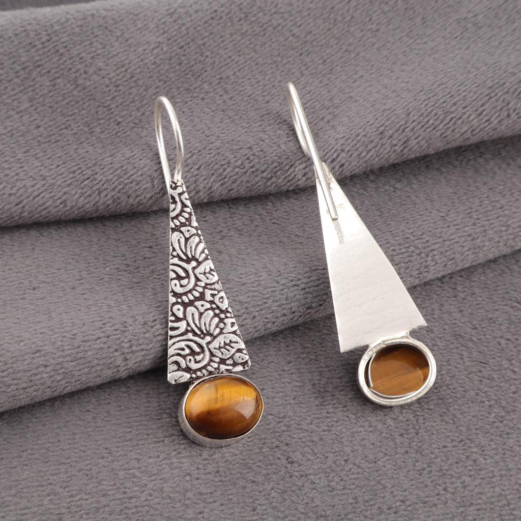 Natürliches Gelbes Tigerauge 925 Sterlingsilber Schmuck Handgefertigte Ohrringe 1,9" EE-165-27