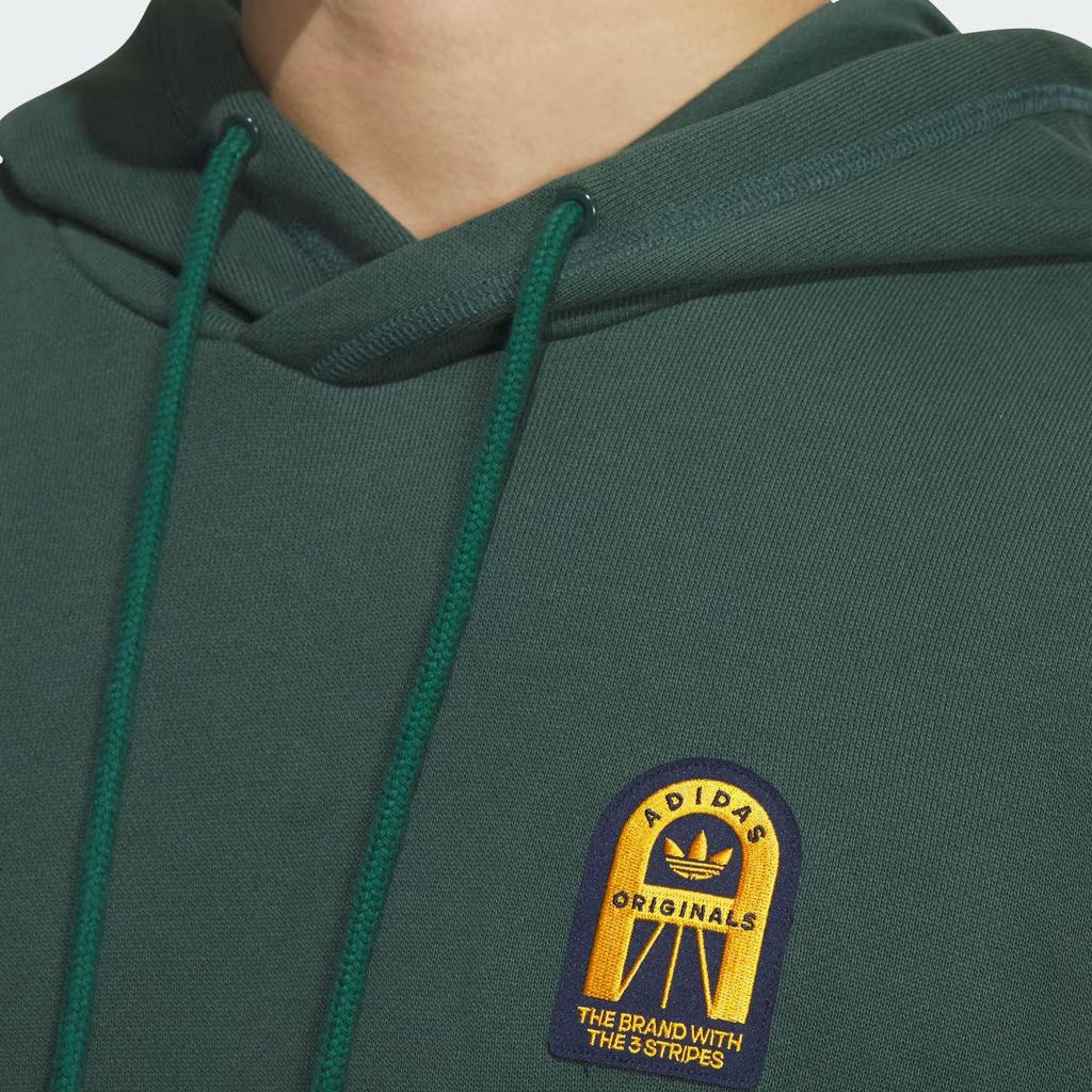adidas Originals Men's Collegiate Badge Dark Green Fleece Hoodie JD3245