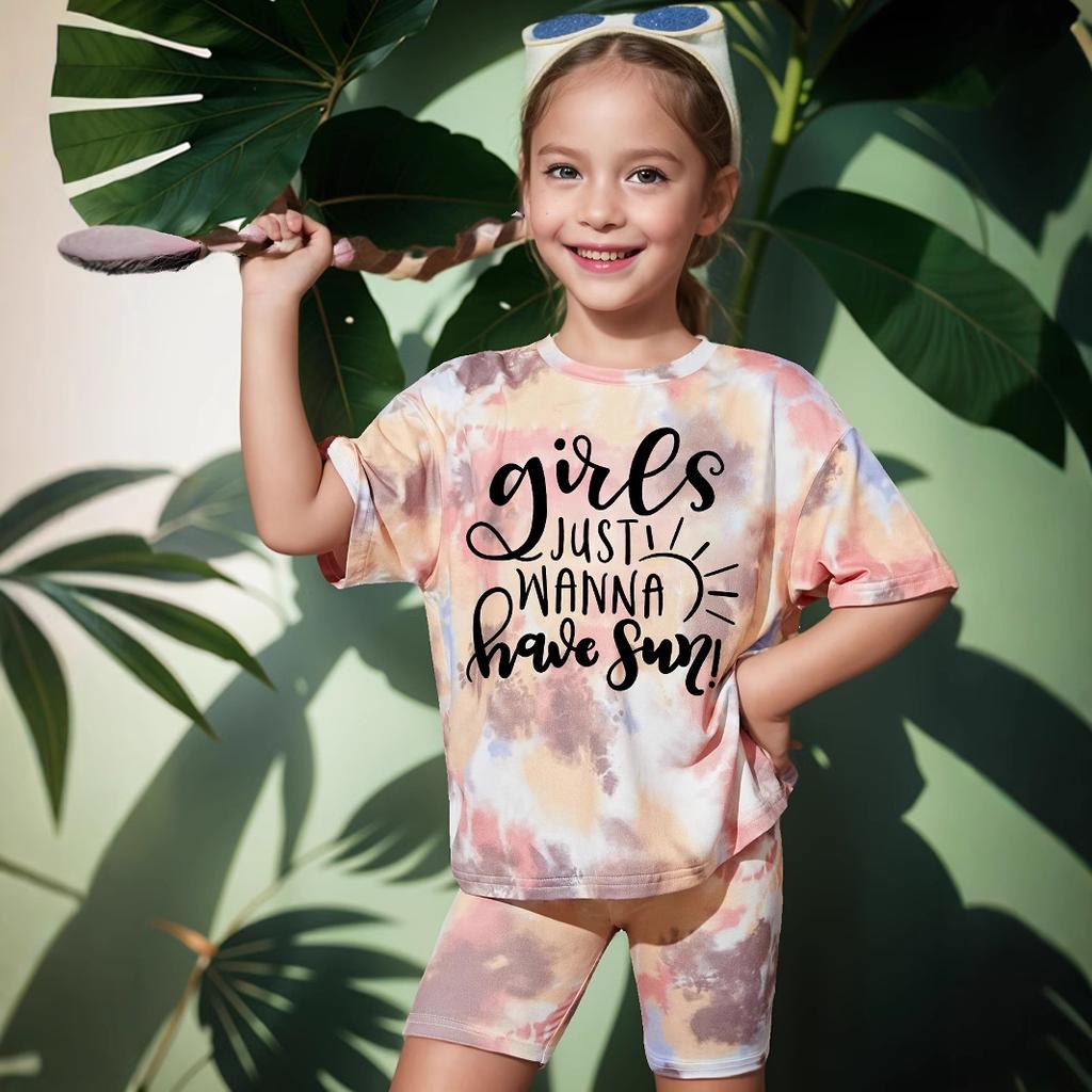 Ensemble T-shirt Sport Manches Courtes Mode Fille - Ensemble Décontracté d'Été pour Enfants