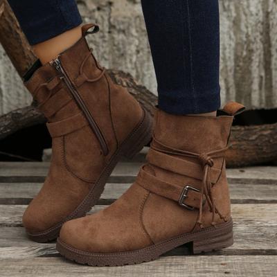 Duże rozmiary krótkie botki damskie jesień i zima nowe casualowe retro buty Martin z bocznym zamkiem klamra pasek damskie botki