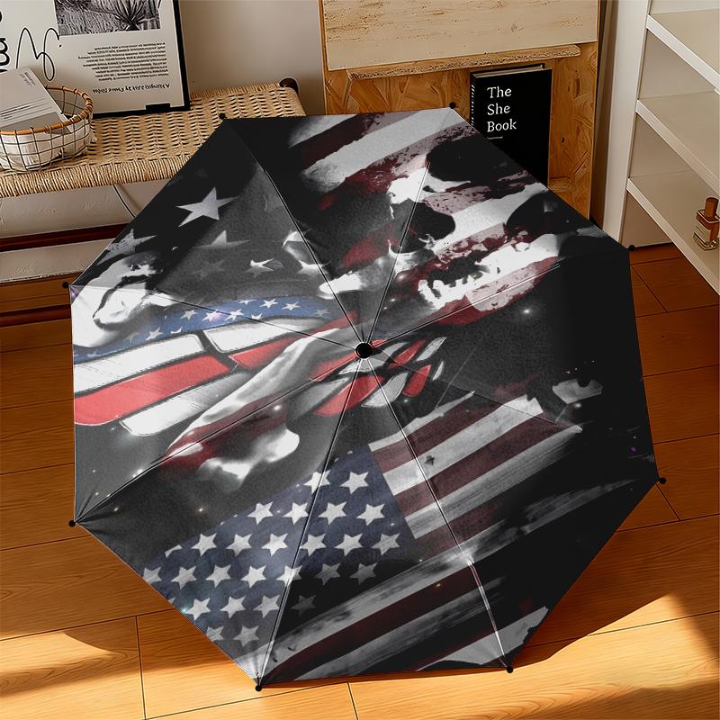 1 Stück Künstlerischer Amerikanischer Flaggen-Regenschirm Tragbarer Faltregenschirm Eisenrahmen Lochknochenstruktur Outdoor Heim-Regenschirm