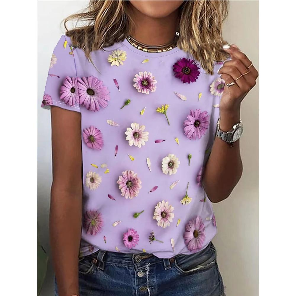 Sommer Blume Vogel 3D Druck T-Shirts Damen Streetwear Harajuku Lässige Mode Y2k Kurzarm T-Shirt O-Ausschnitt Tees Tops Kleidung