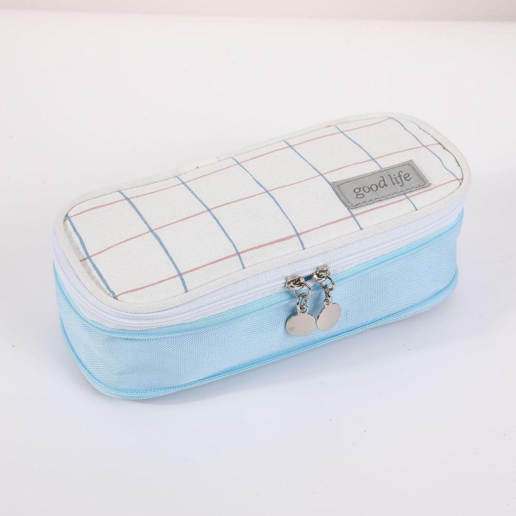 Macaron Colorblock Large Capacity Art Student Pencil Case - Double Layer Oxford Cloth Paintbrush Storage Bag