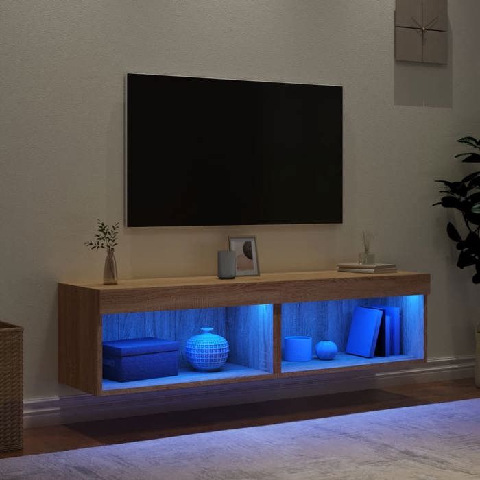 VidaXL Meubles TV avec Lumières LED 2 pcs, Armoires de Télévision Murales, Meubles Télé Suspendus, Moderne, Chêne Sonoma 837132