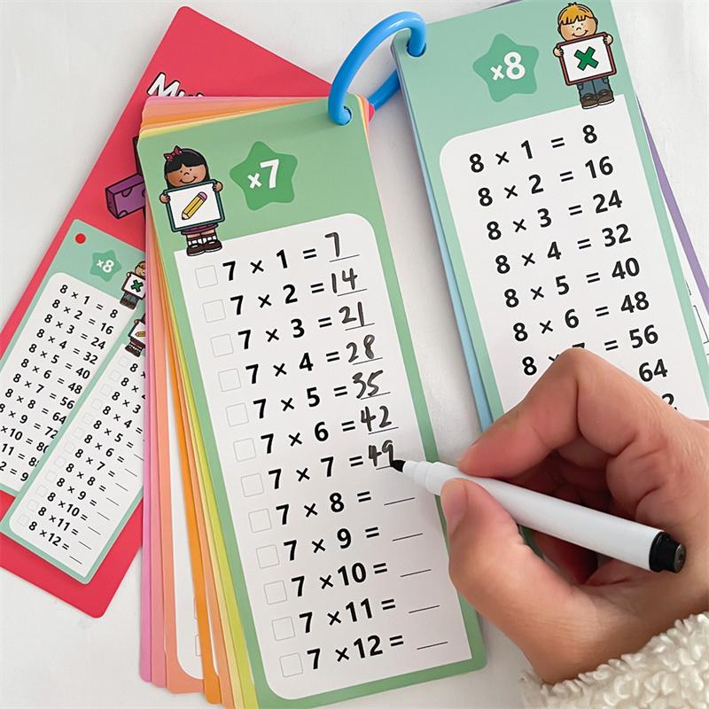 15-Pack Reusable Math Flash Cards, Wipe-Clean Times Tables (0-12) For Kids Math Practice, Multiplication Game Math Learning Aids