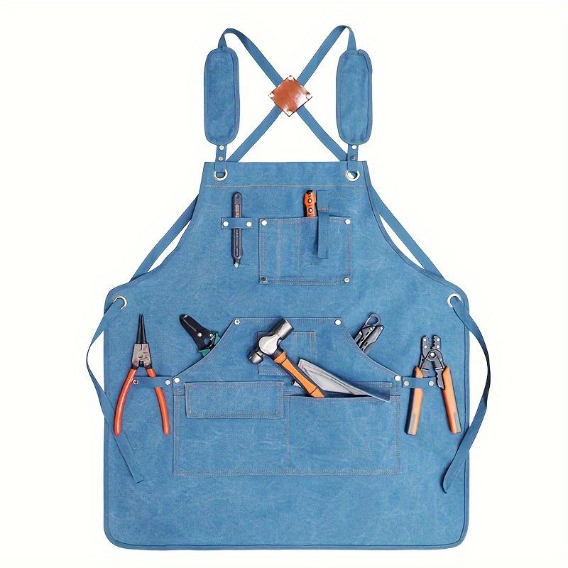 Durable Cotton Canvas Apron w/ Pockets for Woodworking, Electrician, Gardening. Adjustable Leather Straps & Metal Buckles.