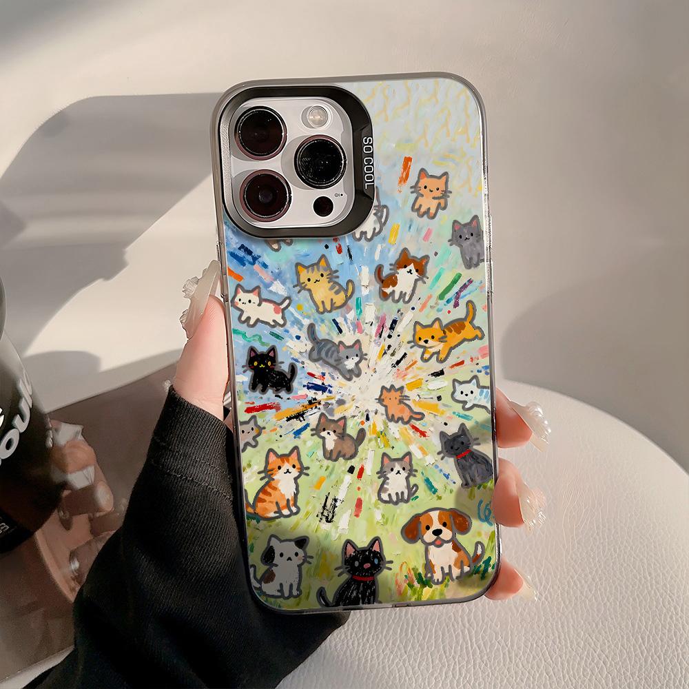 Graffiti Cartoon Cat Phone Case For Samsung S26 Ultra S25 S24 A17 A07 A56 5G A55 A36 A54 A33 A16 A06 A25 A34 A15 Plating Cover
