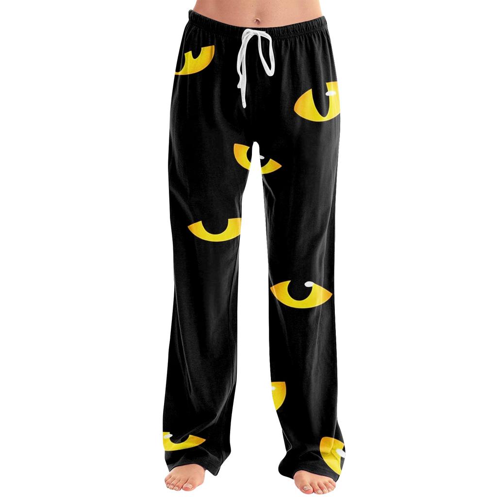 Damen Halloween Print Kordelzug Hose Lässige Lounge Hose Elastischer Bund Entspannte Passform Vollständige Länge Hose für den Alltag