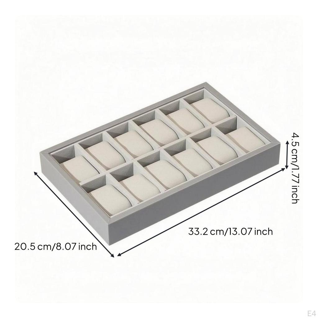 Watch Display Tray White Cushioned Inserts Organizer Gray Frame for Countertop, Tabletop