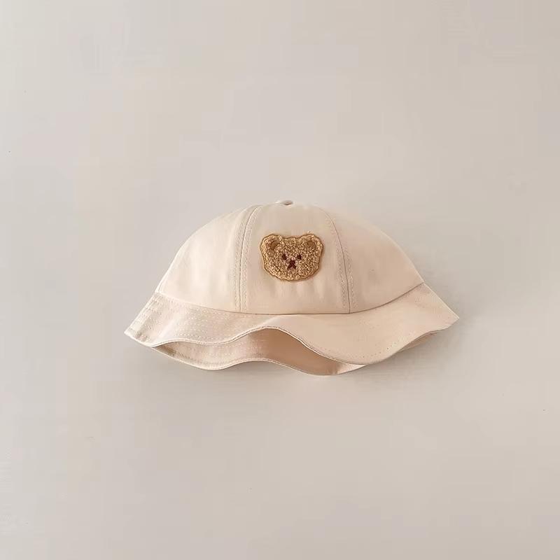 

Cute Bear Baby Bucket Cap Spring Summer Boy Girl Panama Sun Hats Korean Style Cartoon Bear Toddler Kids Fisherman Caps бежевий