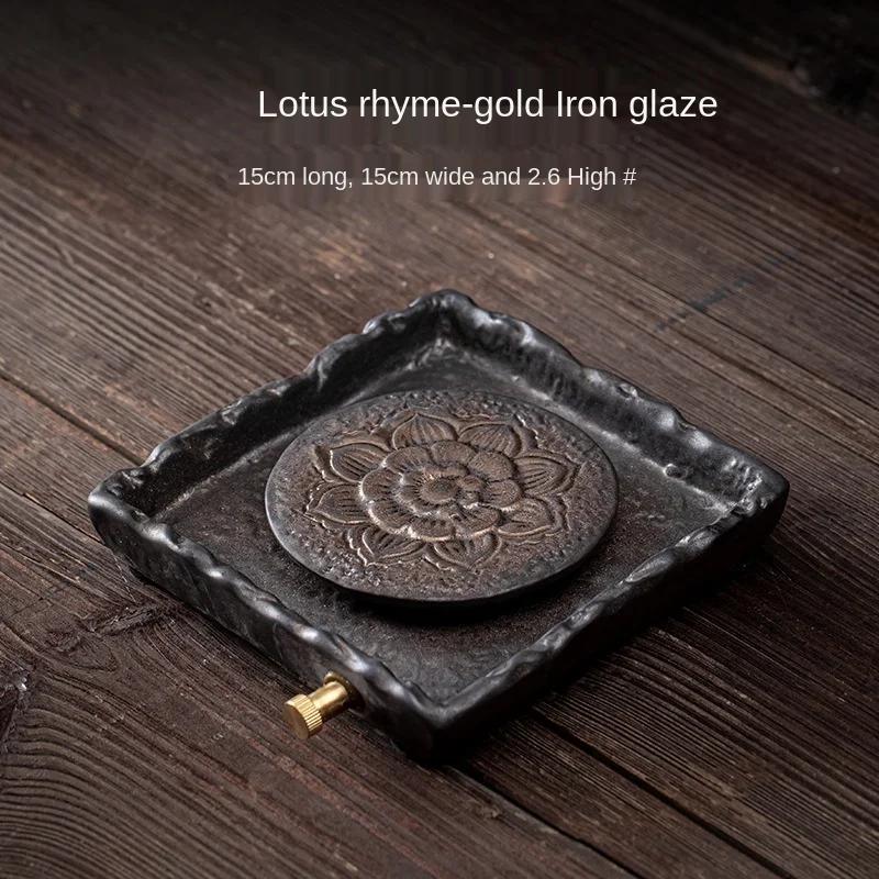 

Gilding Iron Glaze Pot Tray Stoneware Base Pot Mat Small Vintage Ceramic Water Storage Drainage Dual-Purpose Pot Tray Tea Table