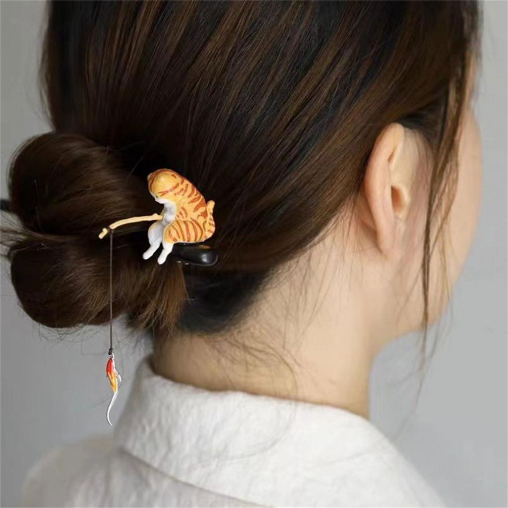 Wood Hair Accessory Hairpin  Hair Chopstick  For Women Casual Party Office Fishing Cats Theme