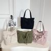Fashionable Canvas Shoulder Handbag with Bow Accent and Wrinkled Texture – Large Capacity Tote/School Bag