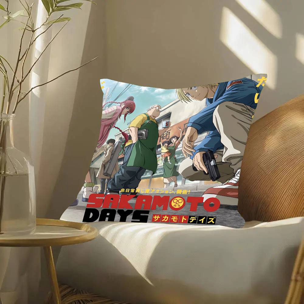 S-SAKAMOTO Anime Pillow Case Fashion Square Pillowcase Bedroom Sofa Room Ins Decoration Leisure
