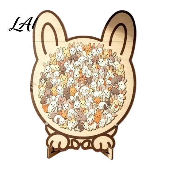 Decorative Puzzle Toy Wooden Animal Jigsaw Puzzle Pig Rabbit Theme Difficult Interactive Challenge Game Kids Adults for Desk Decoration Learning