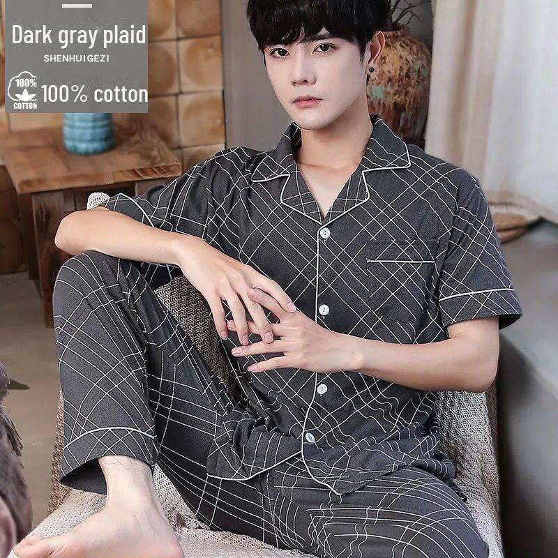 

Мужской пижамный комплект из 100% хлопка с короткими рукавами - Легкие летние брюки 175 (XL): 140-160 jin