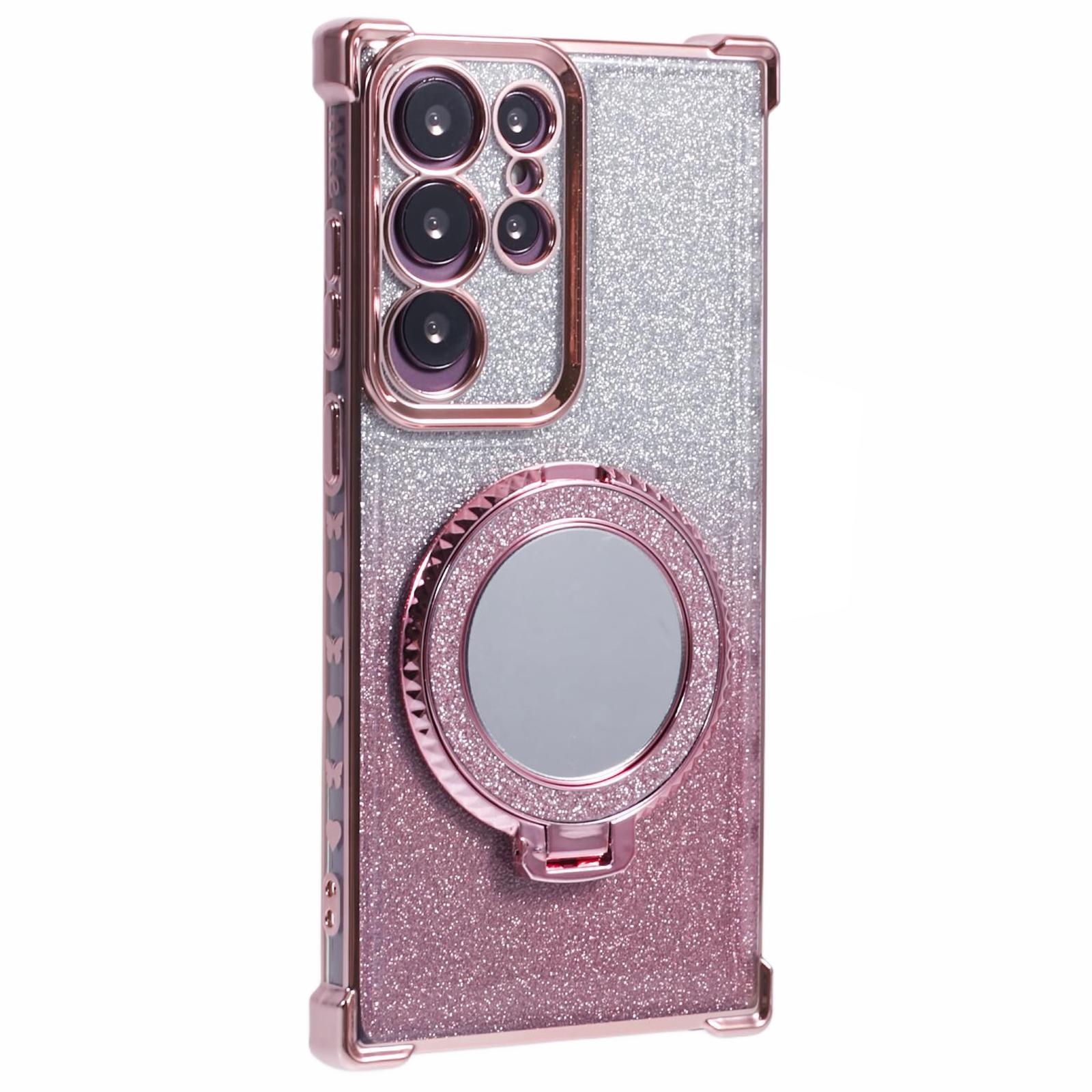 

Для Samsung Galaxy S22 Ultra 5G чехол TPU блестящий чехол для телефона с подставкой и зеркалом Pink