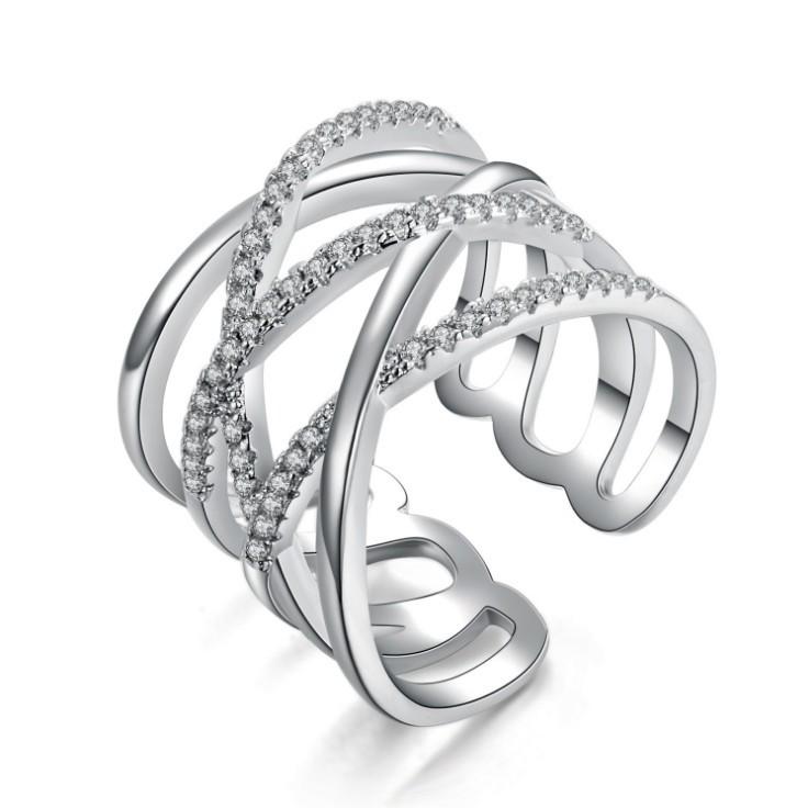 Korean Style Rhinestone Crystal Open Ring - Popular Fashion Jewelry Adjustable Open