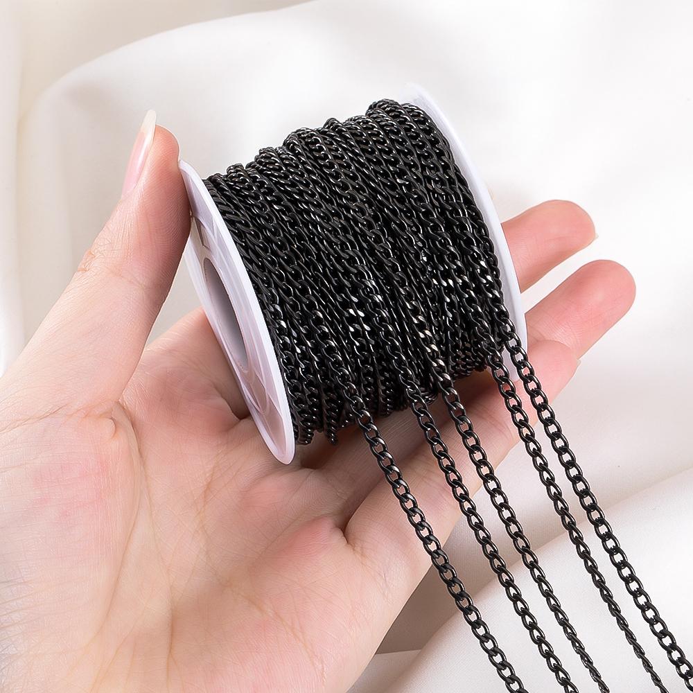 2M 1M 3mm Edelstahl Schwarze Kette Halskette Ketten Panzerflachglied Kette Schmuckketten für Bastelarmbandherstellung DIY-Zubehör