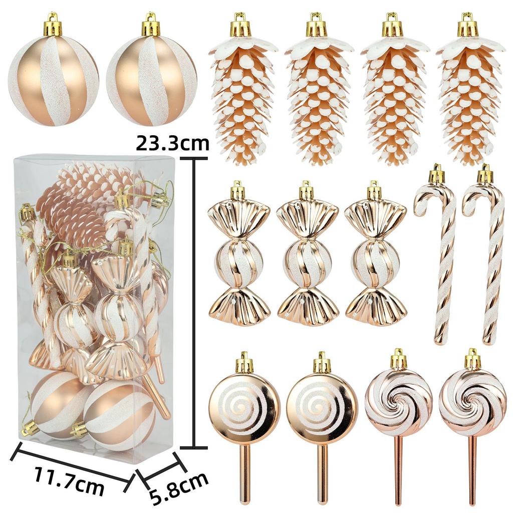 6cm 15-Piece Christmas Ornament Set: Balls, Pine Cones, Lollipops, Candies for Tree Decor and Gifts