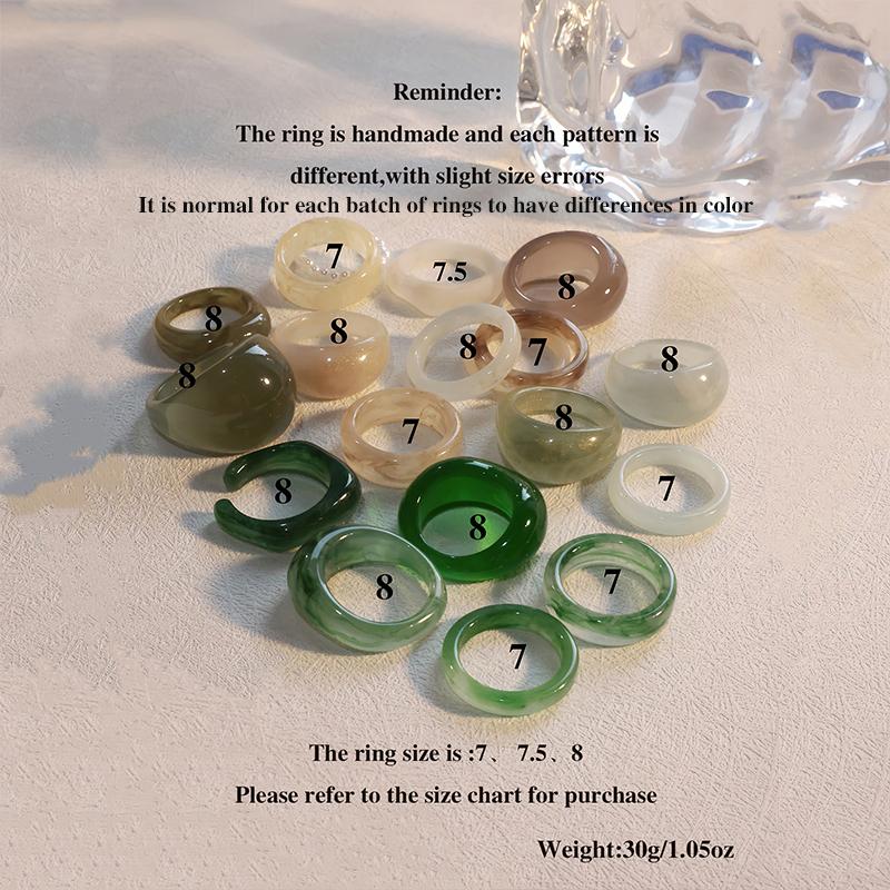 19 piece set of colorful dyed pattern resin green ring set for women's bohemian style suitable for holiday daily wear 2024 new m