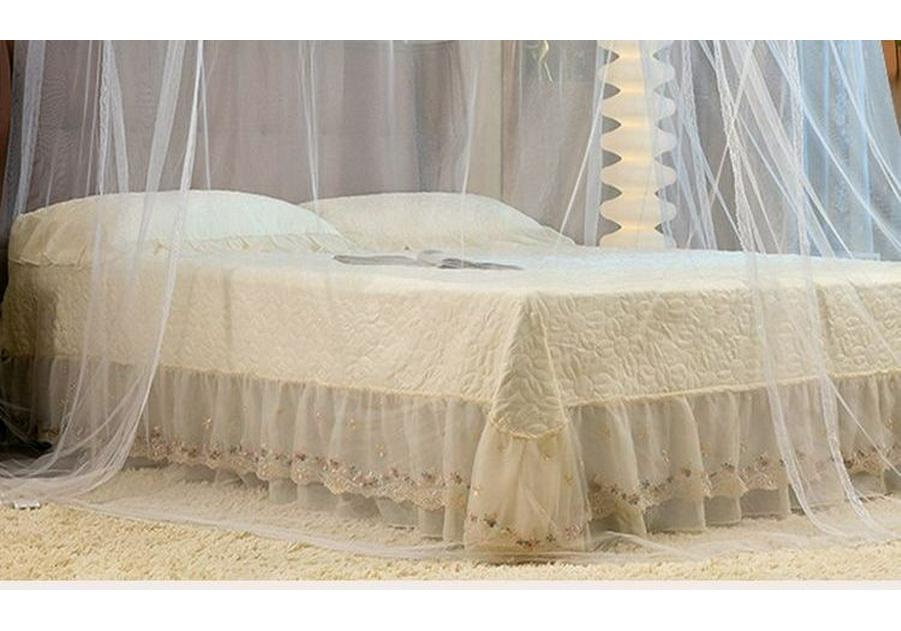 Palace Style Floor-Standing U-Shaped Double Bed Mosquito Net, Retractable with Three Doors, Dense Mesh, Sturdy Stainless Steel Support.